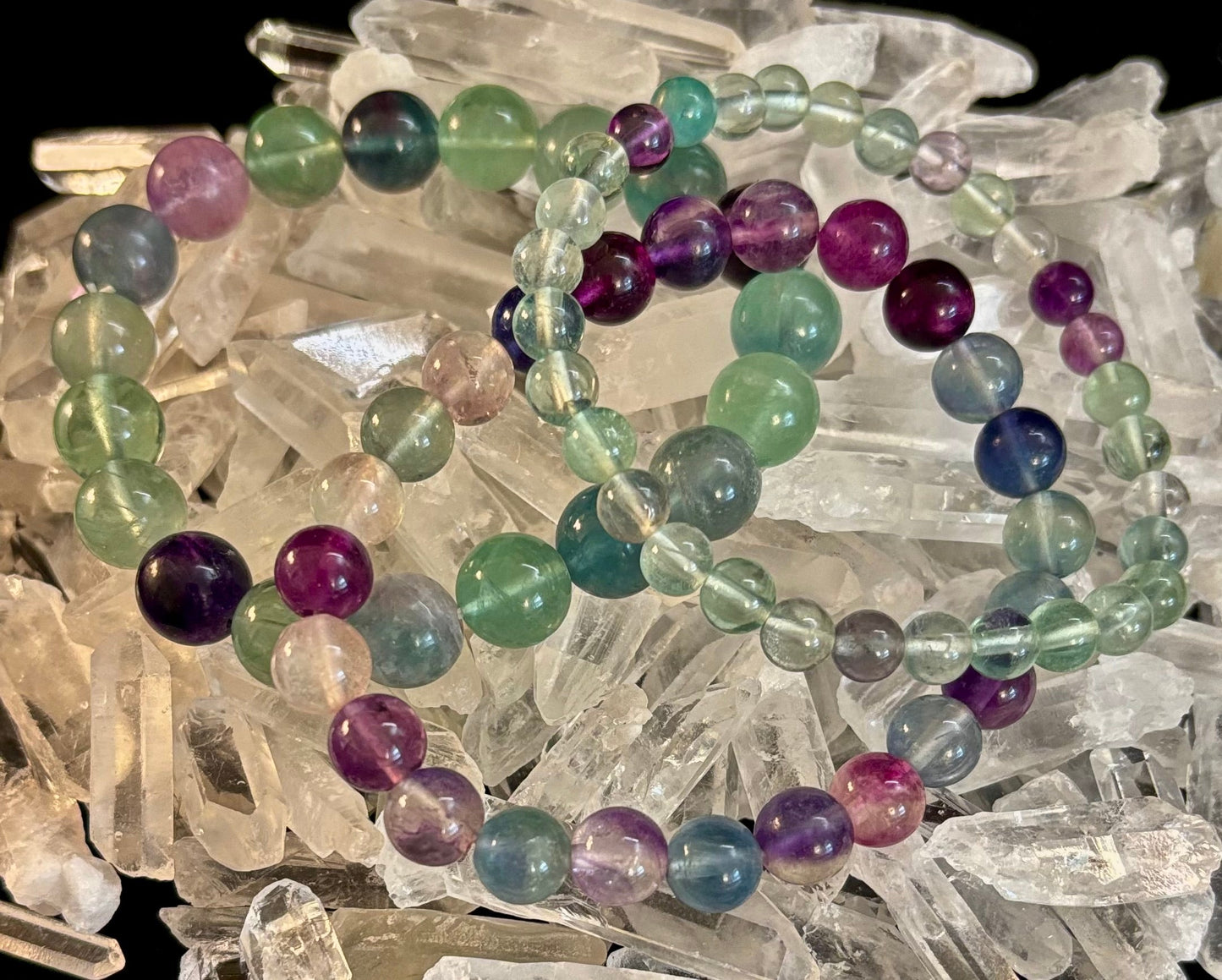 Pulsera de curación espiritual de fluorita natural – Cuentas de piedras preciosas de 6 mm, 8 mm o 10 mm