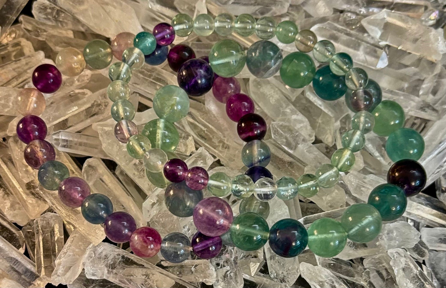 Pulsera de curación espiritual de fluorita natural – Cuentas de piedras preciosas de 6 mm, 8 mm o 10 mm
