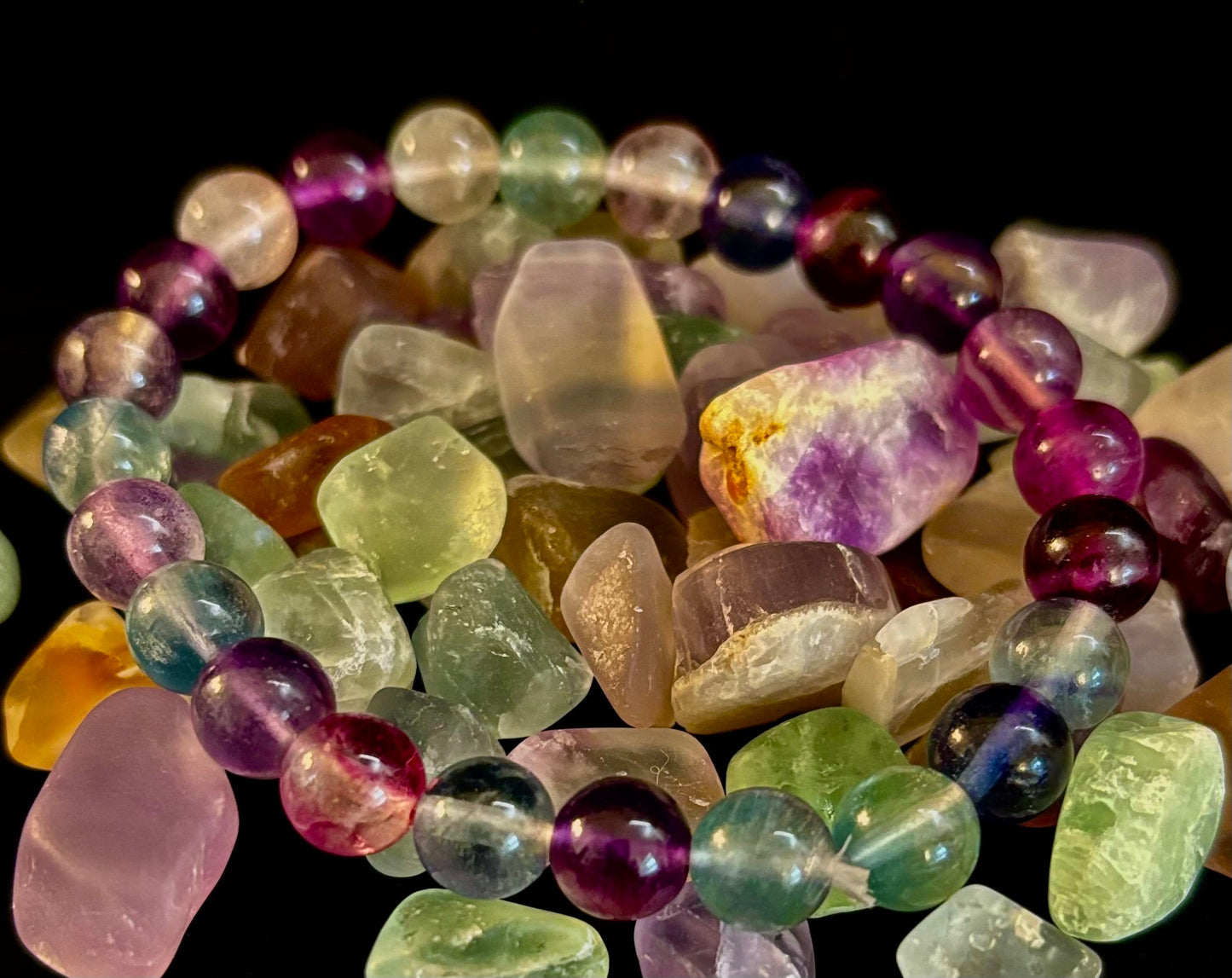 Pulsera de curación espiritual de fluorita natural – Cuentas de piedras preciosas de 6 mm, 8 mm o 10 mm