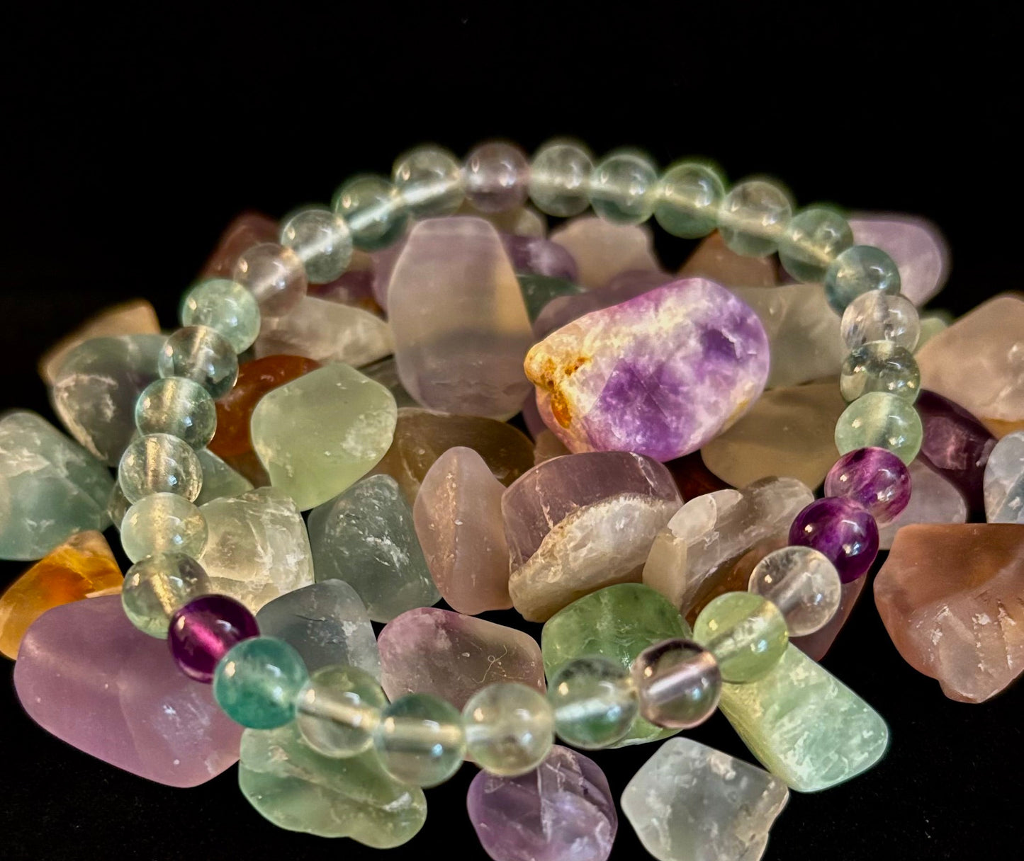 Pulsera de curación espiritual de fluorita natural – Cuentas de piedras preciosas de 6 mm, 8 mm o 10 mm