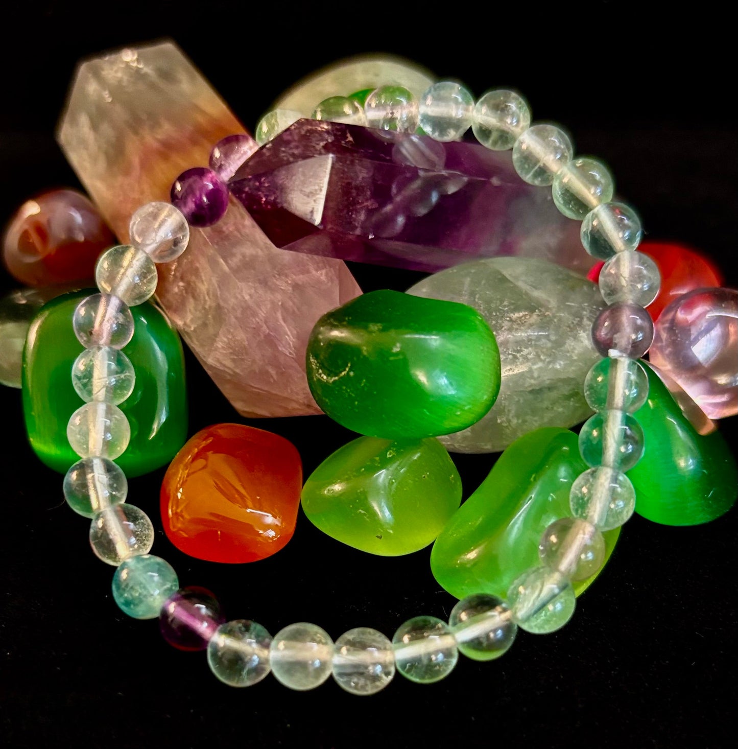 Pulsera de curación espiritual de fluorita natural – Cuentas de piedras preciosas de 6 mm, 8 mm o 10 mm