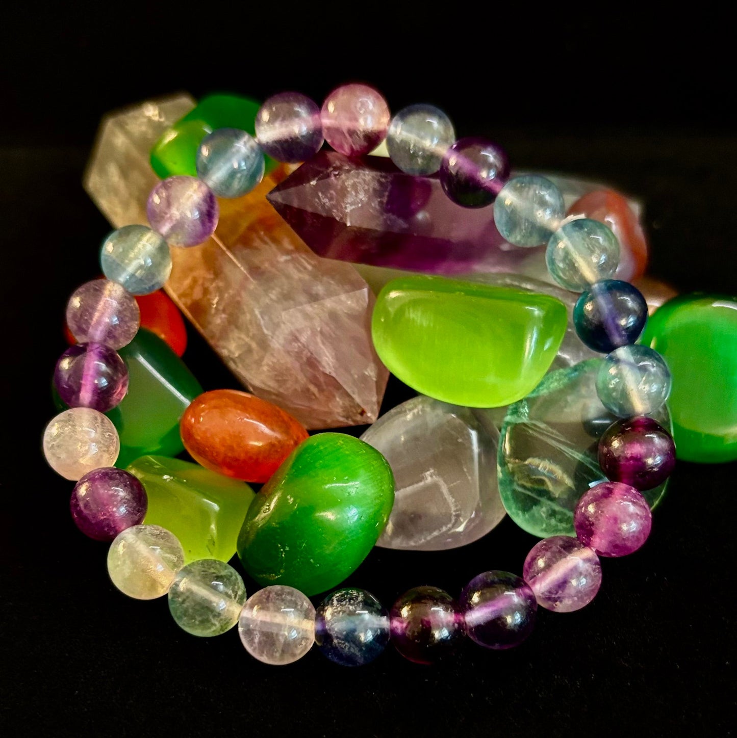 Pulsera de curación espiritual de fluorita natural – Cuentas de piedras preciosas de 6 mm, 8 mm o 10 mm