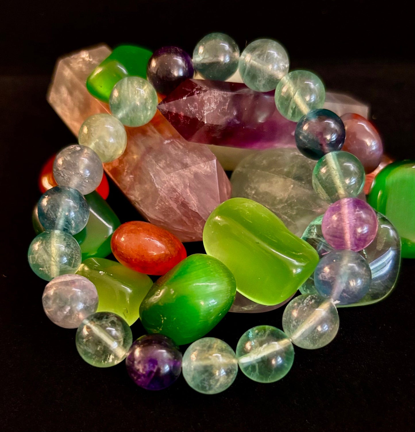 Pulsera de curación espiritual de fluorita natural – Cuentas de piedras preciosas de 6 mm, 8 mm o 10 mm