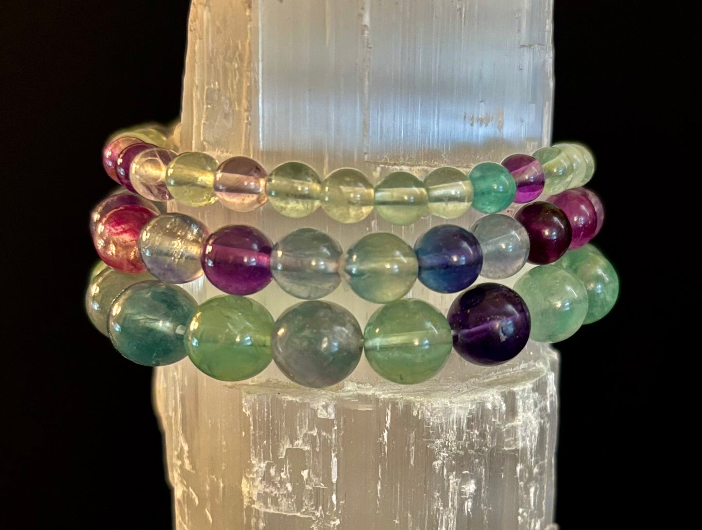 Pulsera de curación espiritual de fluorita natural – Cuentas de piedras preciosas de 6 mm, 8 mm o 10 mm