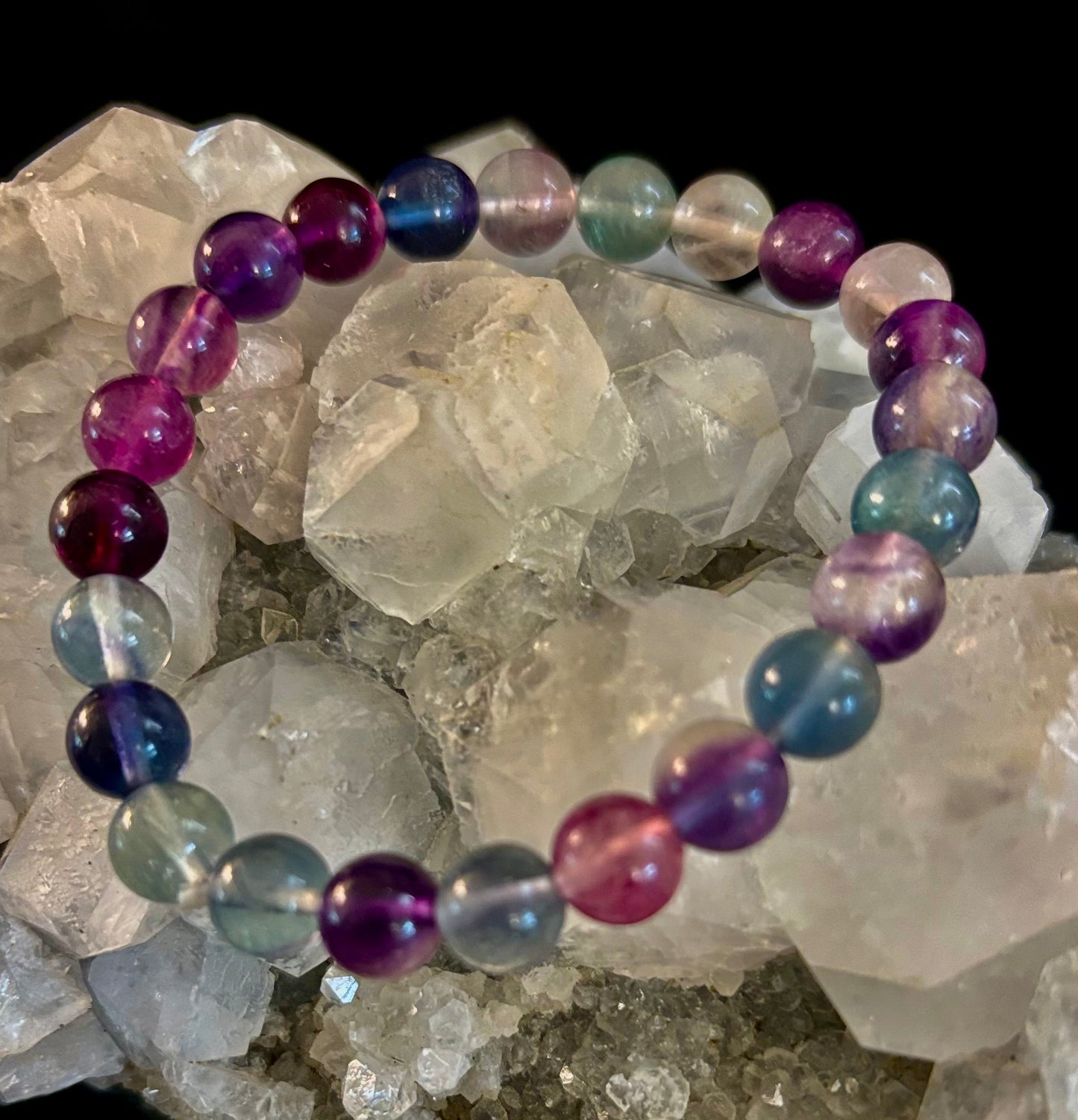 Pulsera de curación espiritual de fluorita natural – Cuentas de piedras preciosas de 6 mm, 8 mm o 10 mm