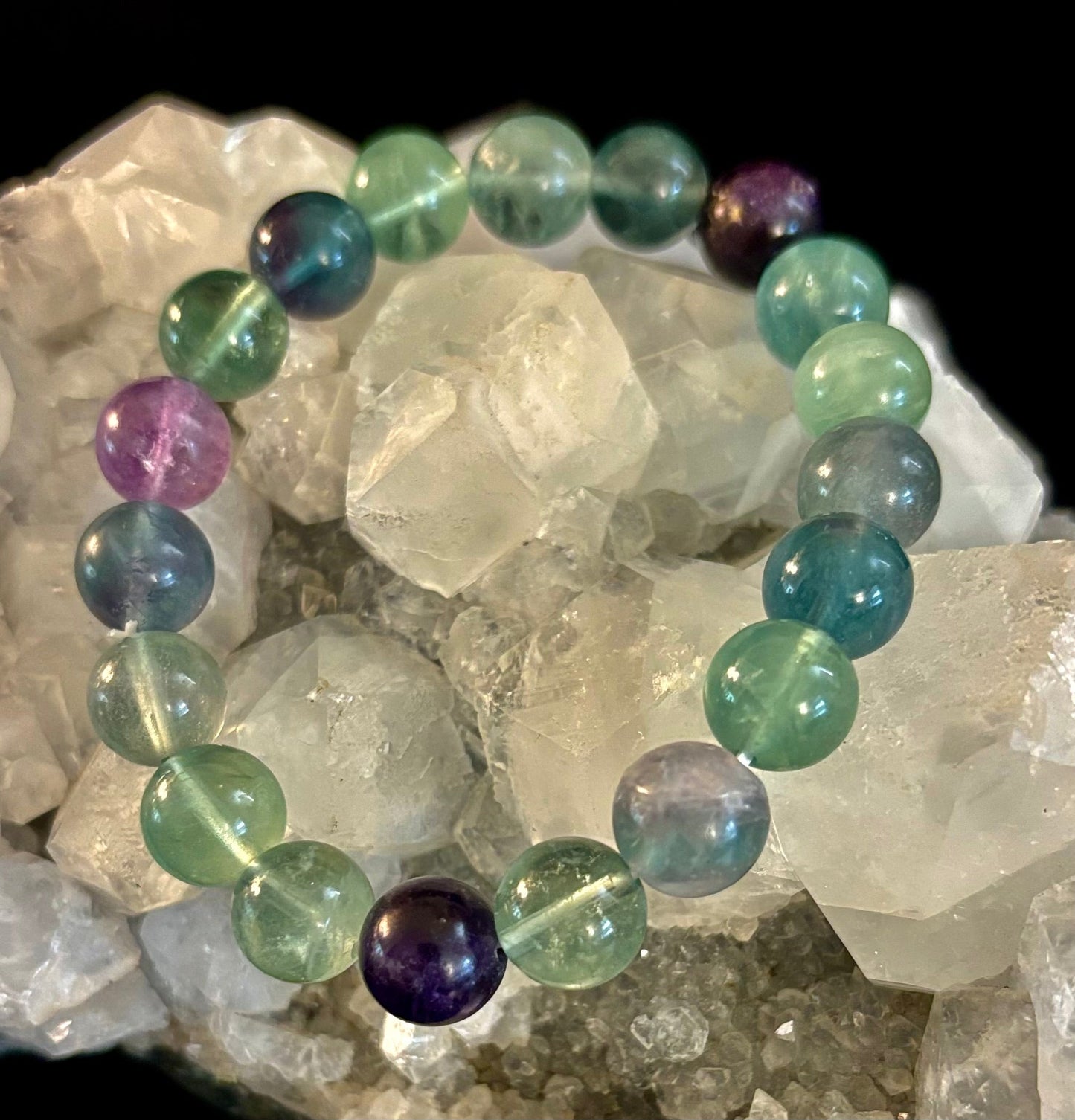 Pulsera de curación espiritual de fluorita natural – Cuentas de piedras preciosas de 6 mm, 8 mm o 10 mm