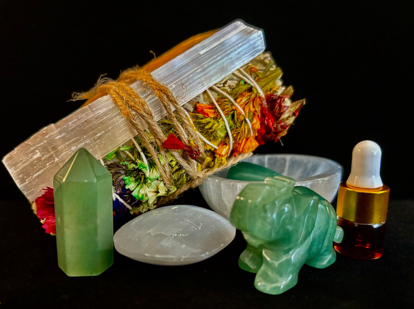 Caja de regalo Prosperidad y Protección – Set energético de Jade y Selenita