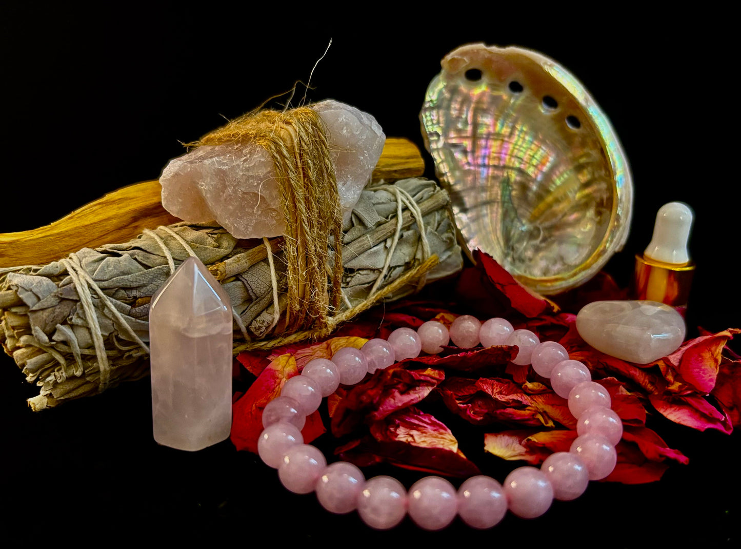🌹Caja de regalo de cuarzo rosa para atraer el amor – Set de curación del corazón y romance🌹