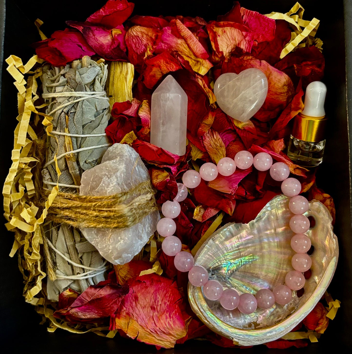 🌹Caja de regalo de cuarzo rosa para atraer el amor – Set de curación del corazón y romance🌹