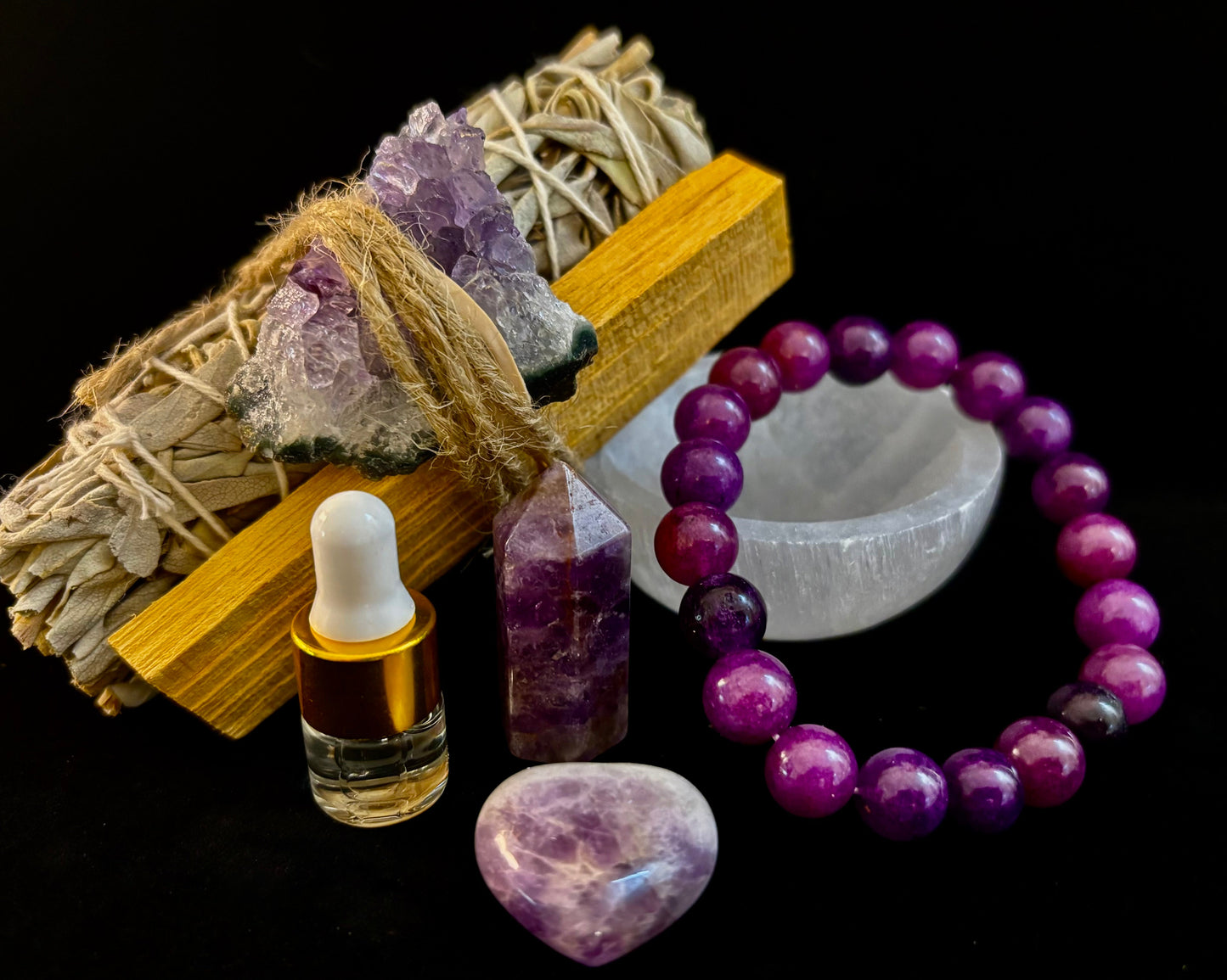 Caja de regalo de amatista para tranquilidad y curación – Set de equilibrio espiritual y protección