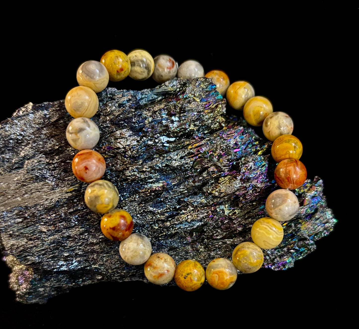 Pulsera de jaspe Crazy Lace – Cuentas de 8 mm para alegría, risas, apoyo (Muñecas medianas)