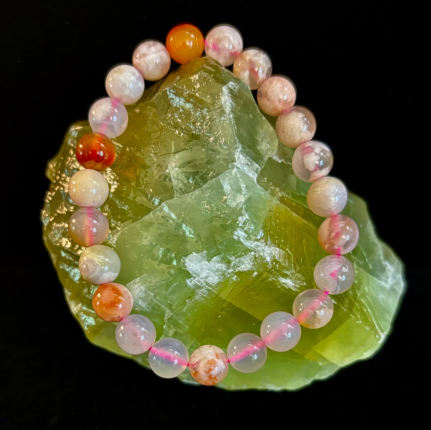 Pulsera de Ágata Flor Rosa (Ágata Cereza) – Cuentas de 8mm, Muñecas Pequeñas a Medianas