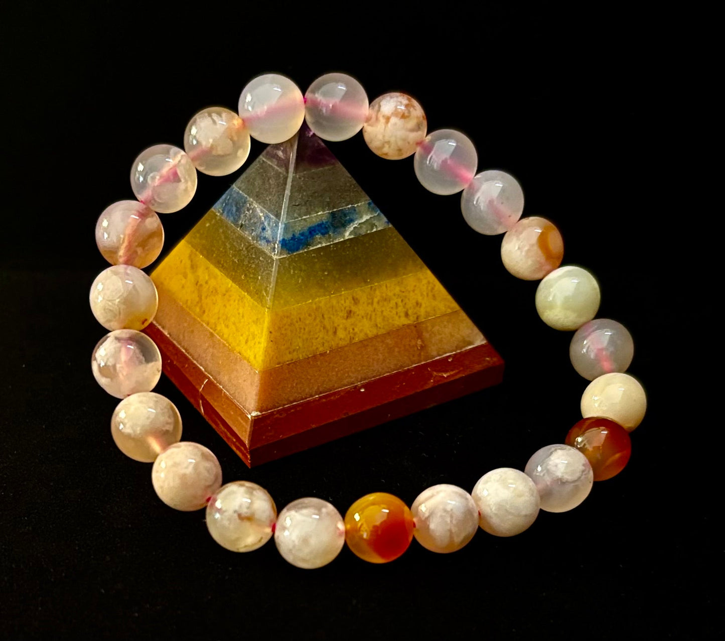 Pulsera de Ágata Flor Rosa (Ágata Cereza) – Cuentas de 8mm, Muñecas Pequeñas a Medianas