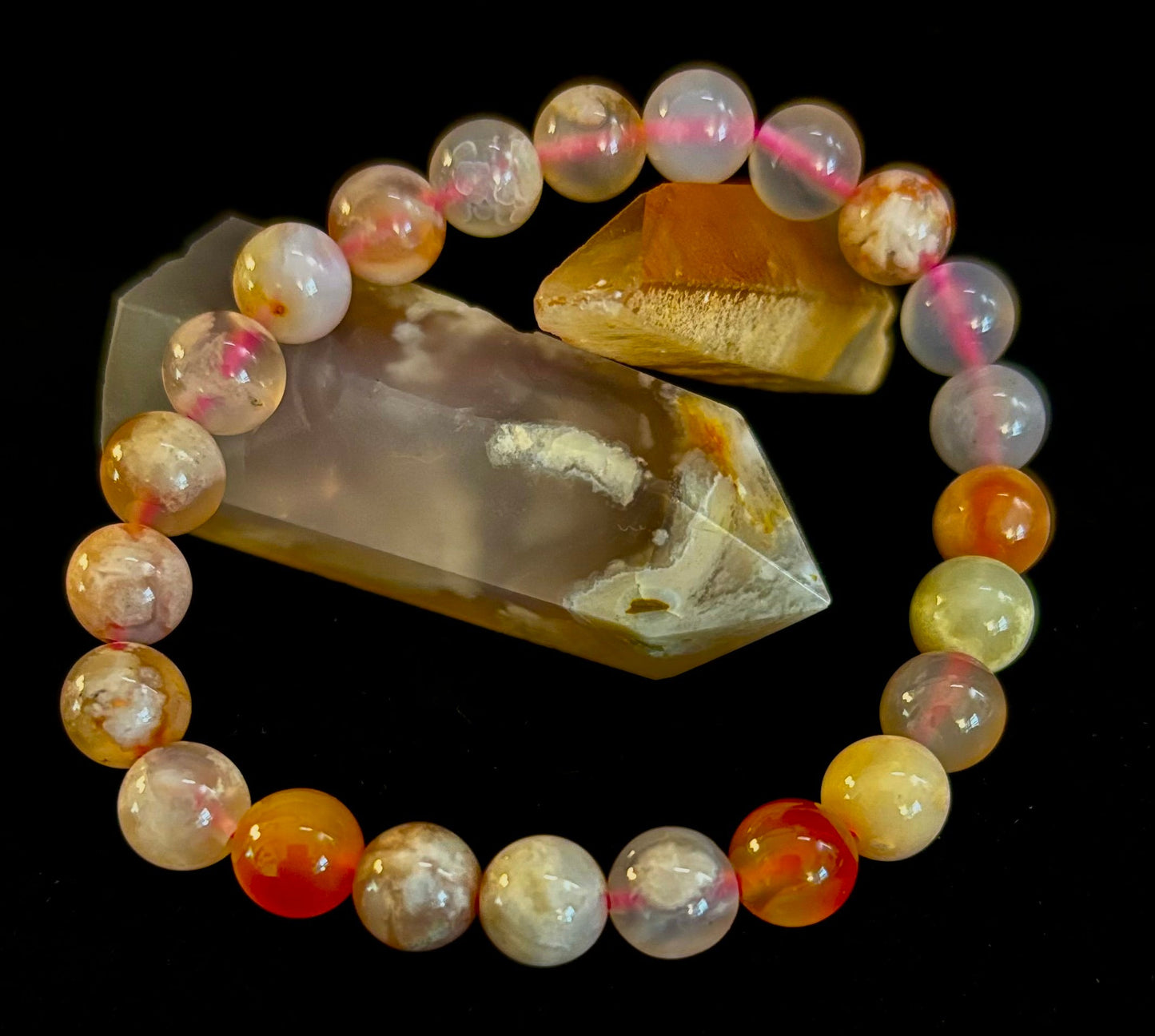 Pulsera de Ágata Flor Rosa (Ágata Cereza) – Cuentas de 8mm, Muñecas Pequeñas a Medianas