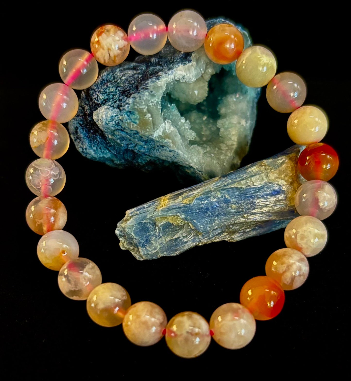 Pulsera de Ágata Flor Rosa (Ágata Cereza) – Cuentas de 8mm, Muñecas Pequeñas a Medianas