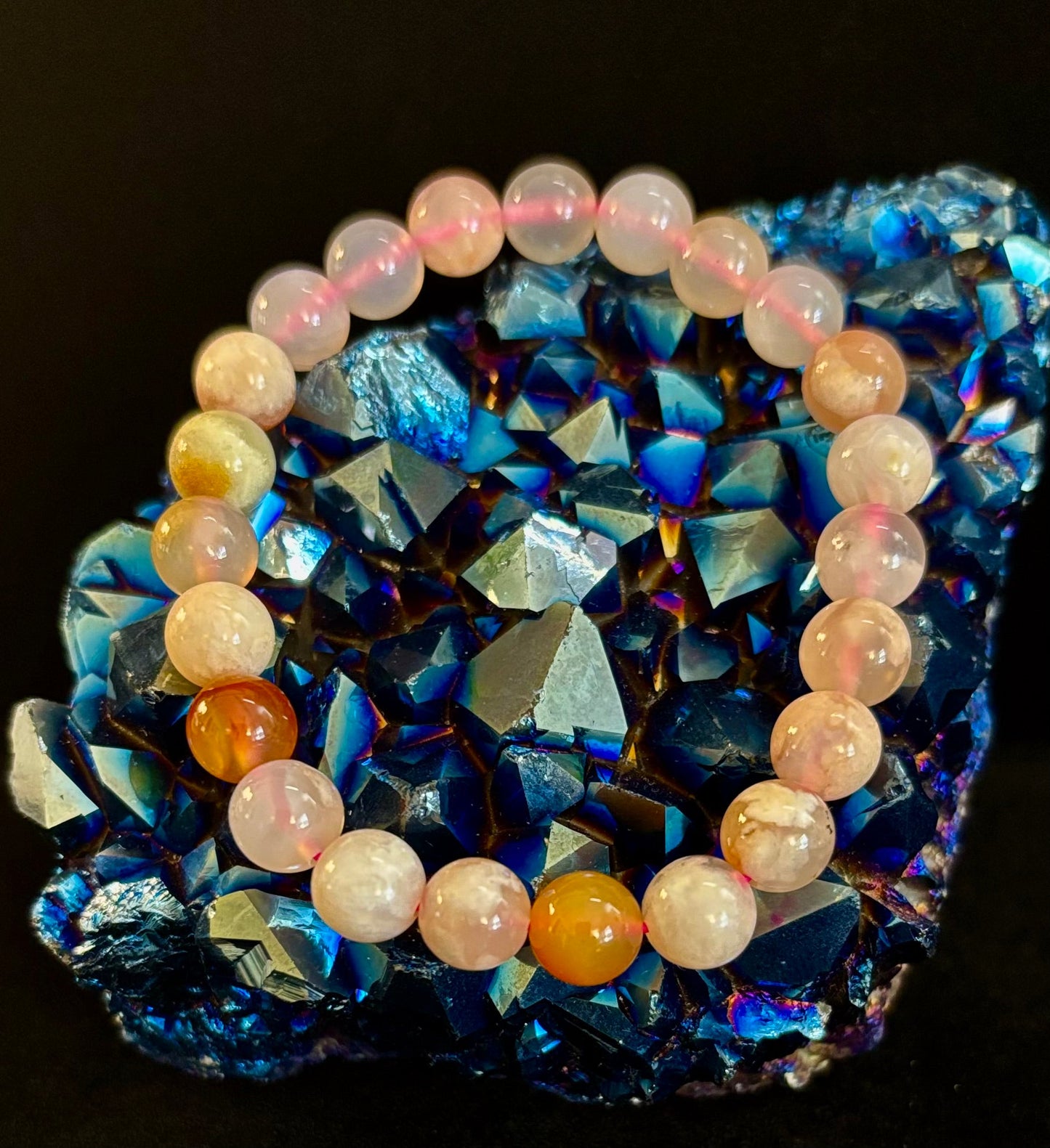 Pulsera de Ágata Flor Rosa (Ágata Cereza) – Cuentas de 8mm, Muñecas Pequeñas a Medianas