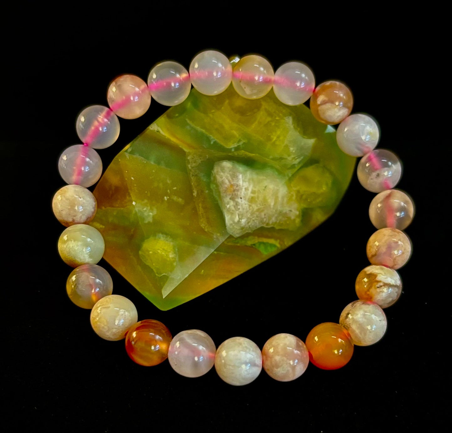 Pulsera de Ágata Flor Rosa (Ágata Cereza) – Cuentas de 8mm, Muñecas Pequeñas a Medianas