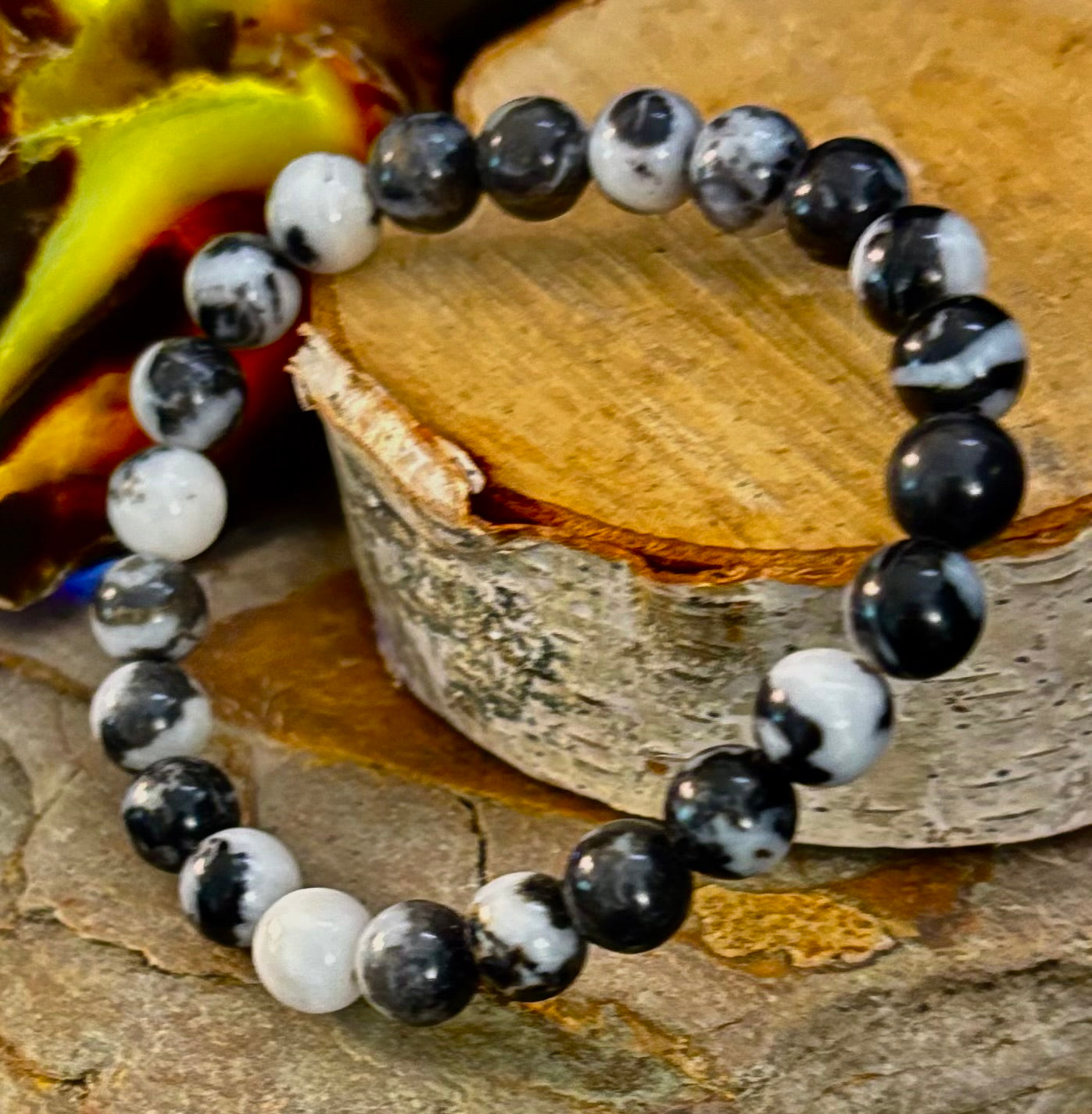 Pulsera de piedra cebra – Cuentas de 8 mm, muñecas medianas