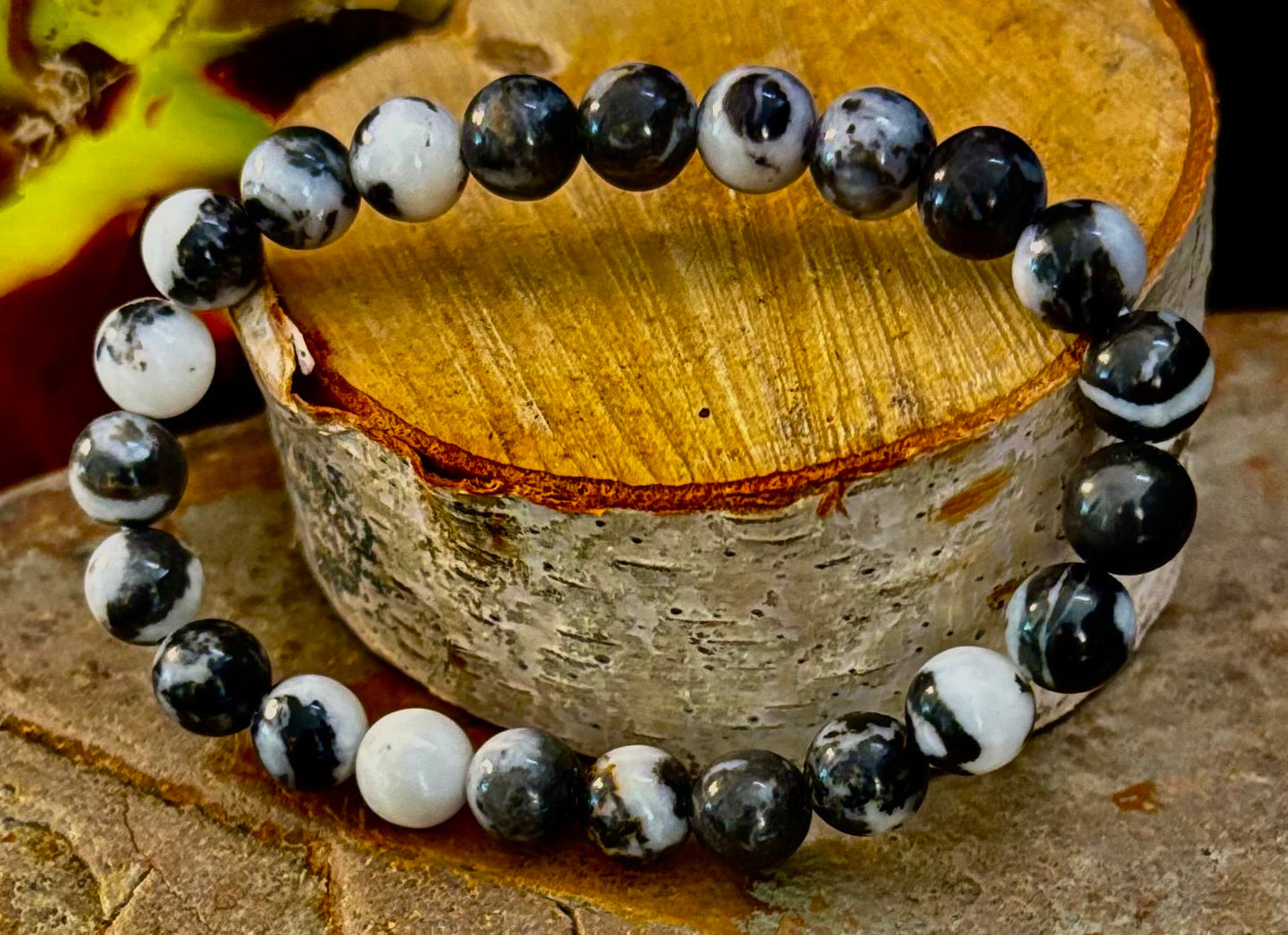 Pulsera de piedra cebra – Cuentas de 8 mm, muñecas medianas