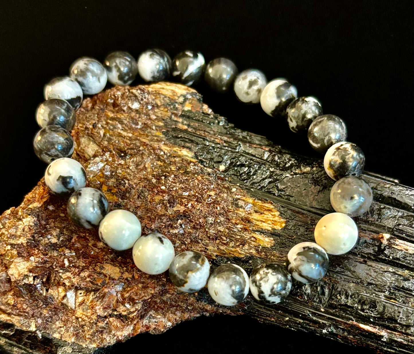 Pulsera de piedra cebra – Cuentas de 8 mm, muñecas medianas