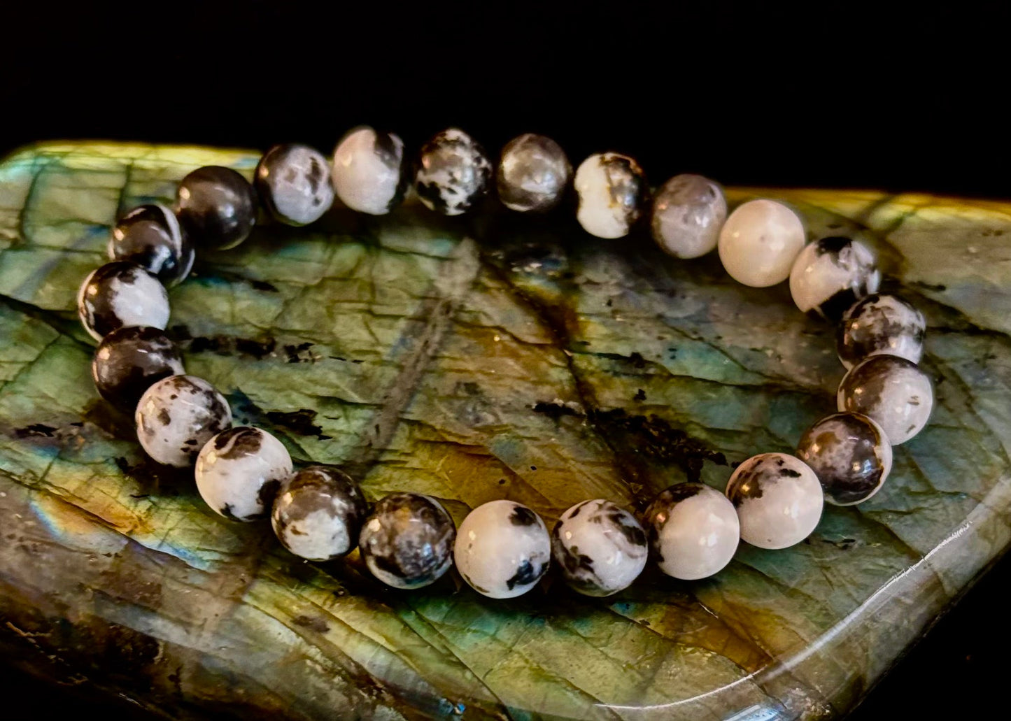 Pulsera de piedra cebra – Cuentas de 8 mm, muñecas medianas