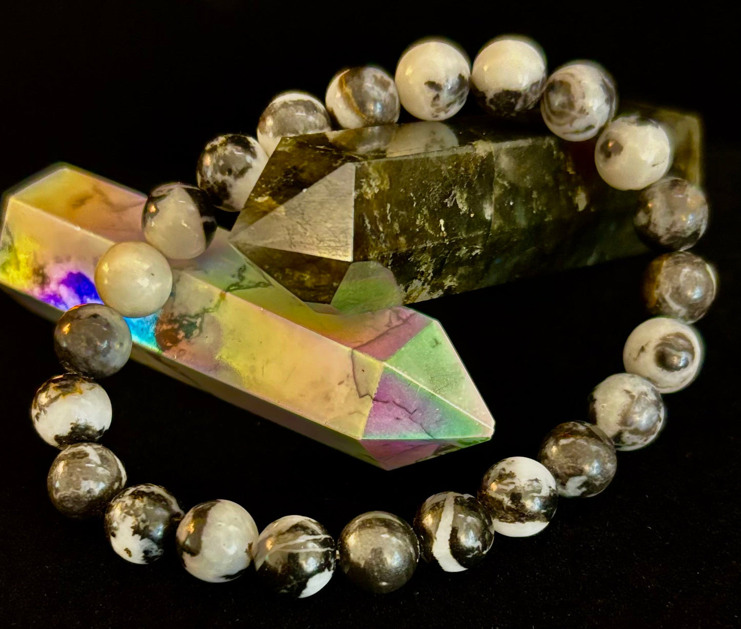 Pulsera de piedra cebra – Cuentas de 8 mm, muñecas medianas