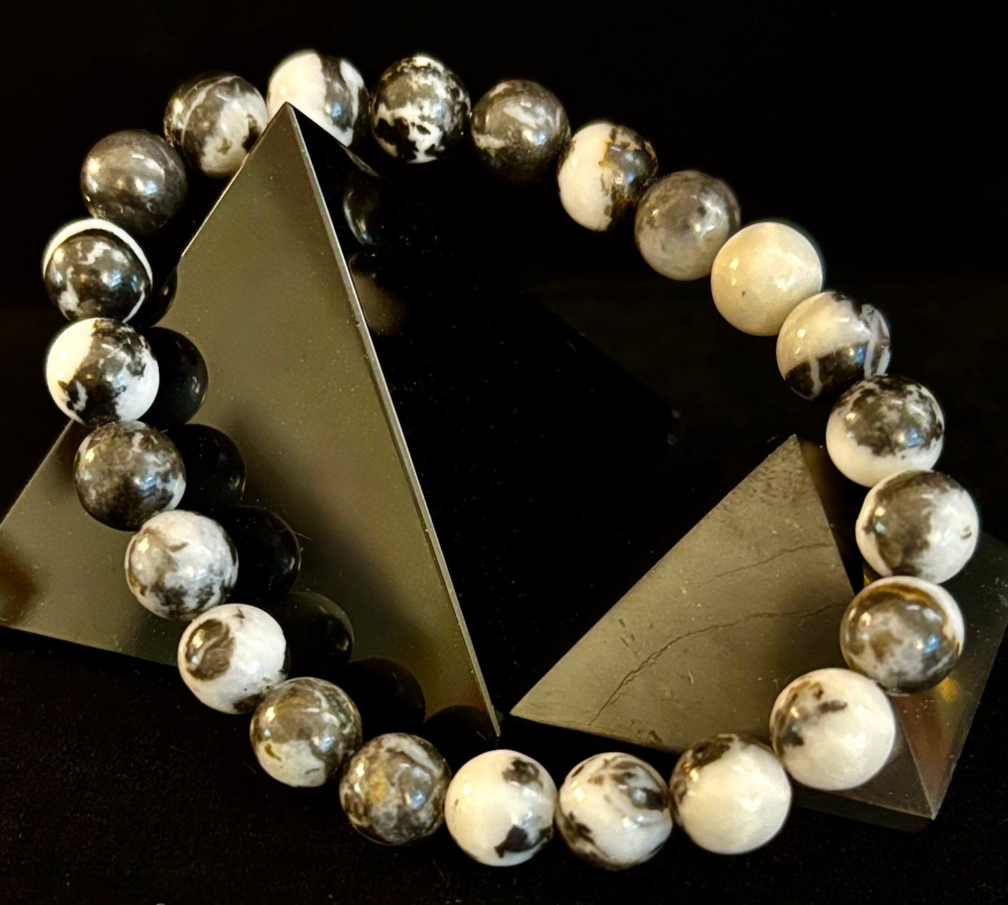 Pulsera de piedra cebra – Cuentas de 8 mm, muñecas medianas