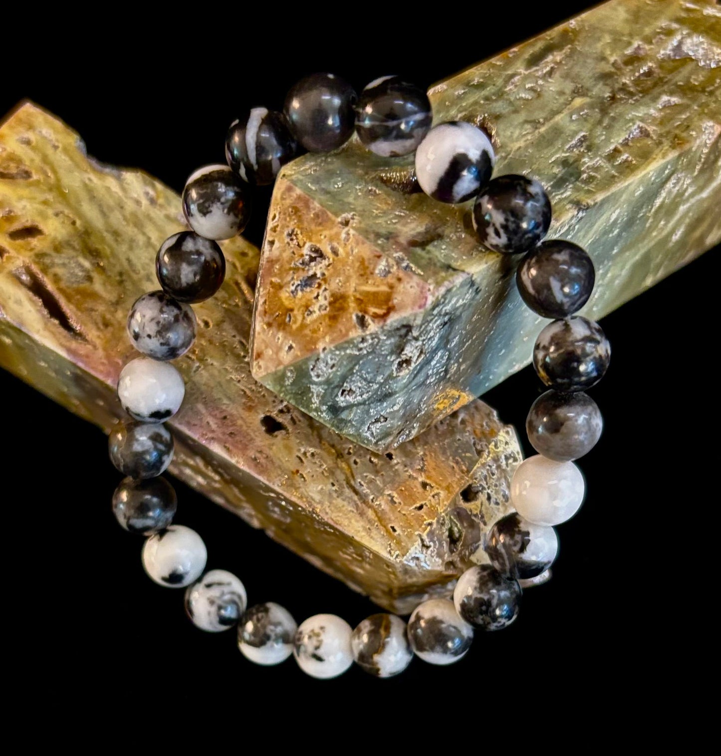 Pulsera de piedra cebra – Cuentas de 8 mm, muñecas medianas