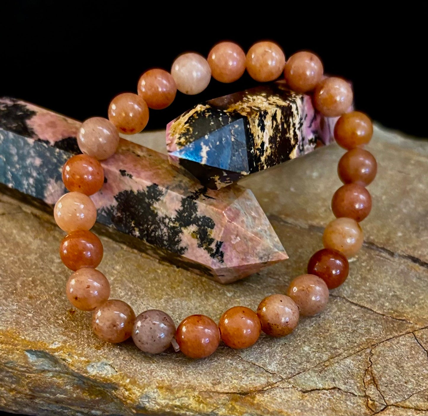 Pulsera de Cuarzo Fresa Oscuro – Cuentas de 8mm, Muñecas Medianas