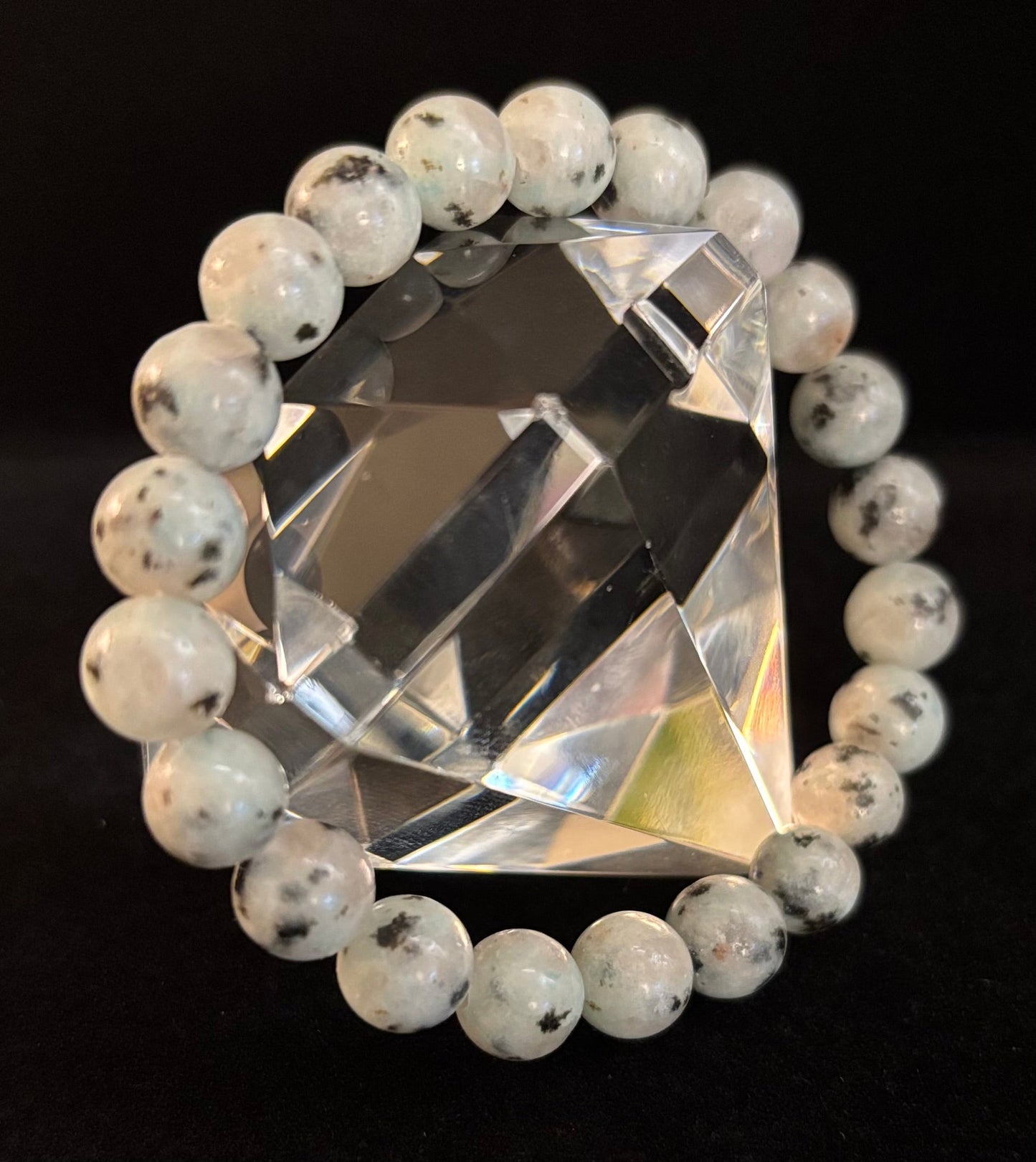 Pulsera de jaspe sésamo y kiwi – Cuentas de 8 mm, para muñecas medianas