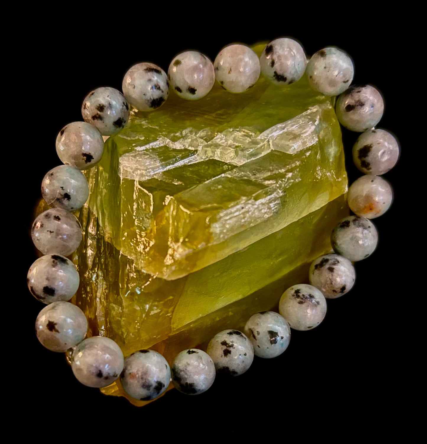 Pulsera de jaspe sésamo y kiwi – Cuentas de 8 mm, para muñecas medianas