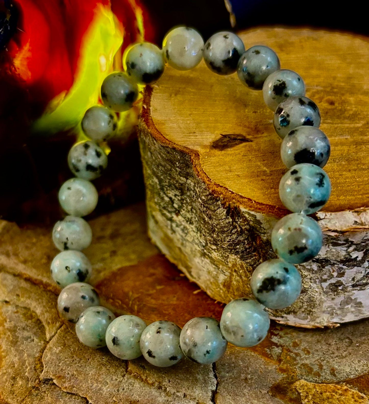 Pulsera de jaspe sésamo y kiwi – Cuentas de 8 mm, para muñecas medianas