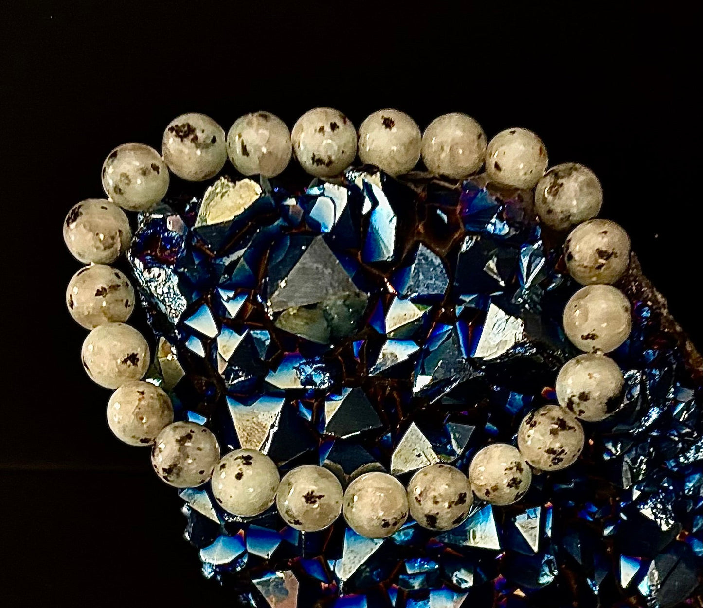 Pulsera de jaspe sésamo y kiwi – Cuentas de 8 mm, para muñecas medianas
