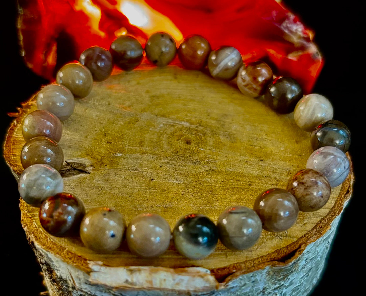 Pulsera de madera petrificada – Cuentas de 8 mm, muñecas medianas