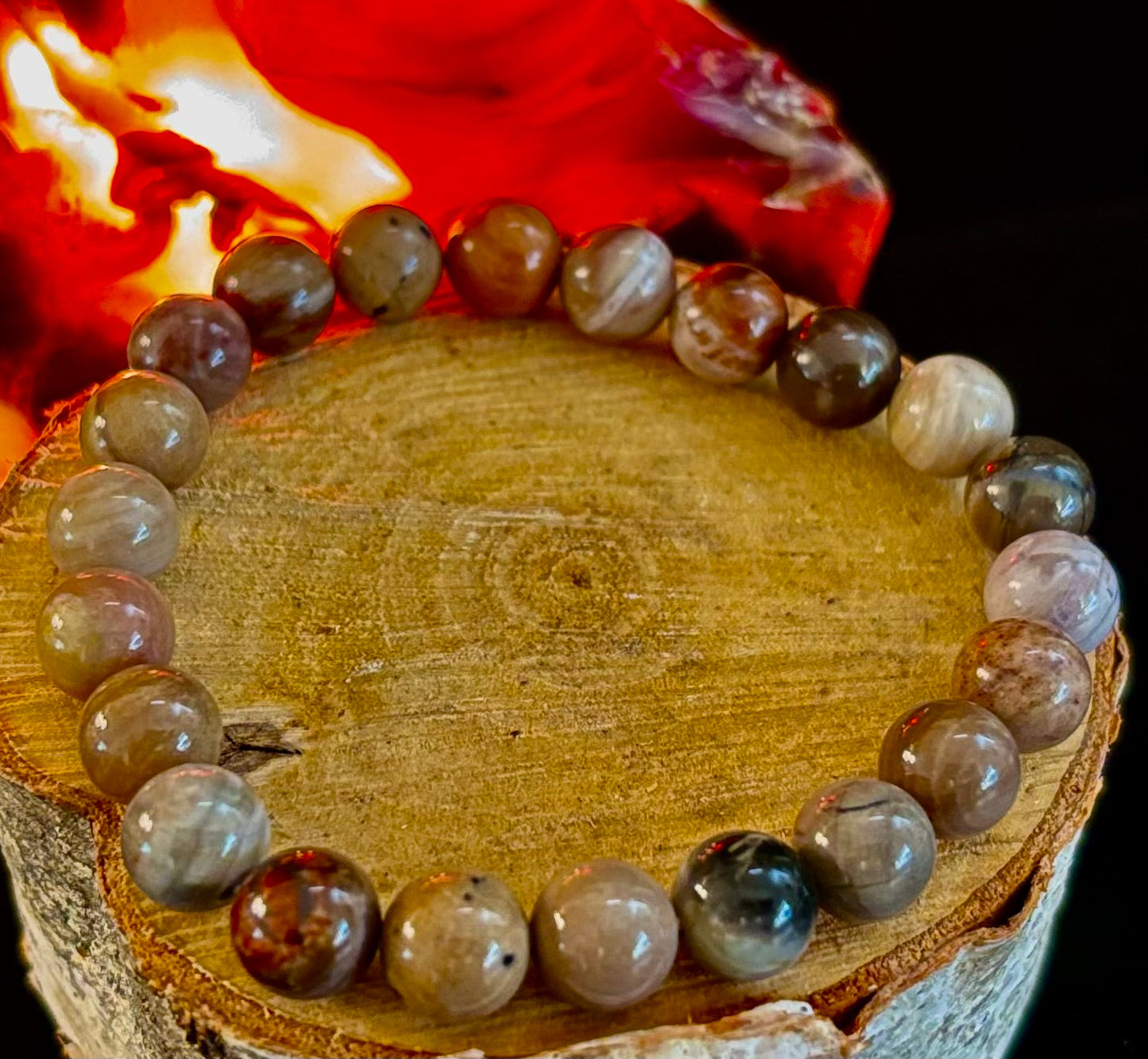 Pulsera de madera petrificada – Cuentas de 8 mm, muñecas medianas