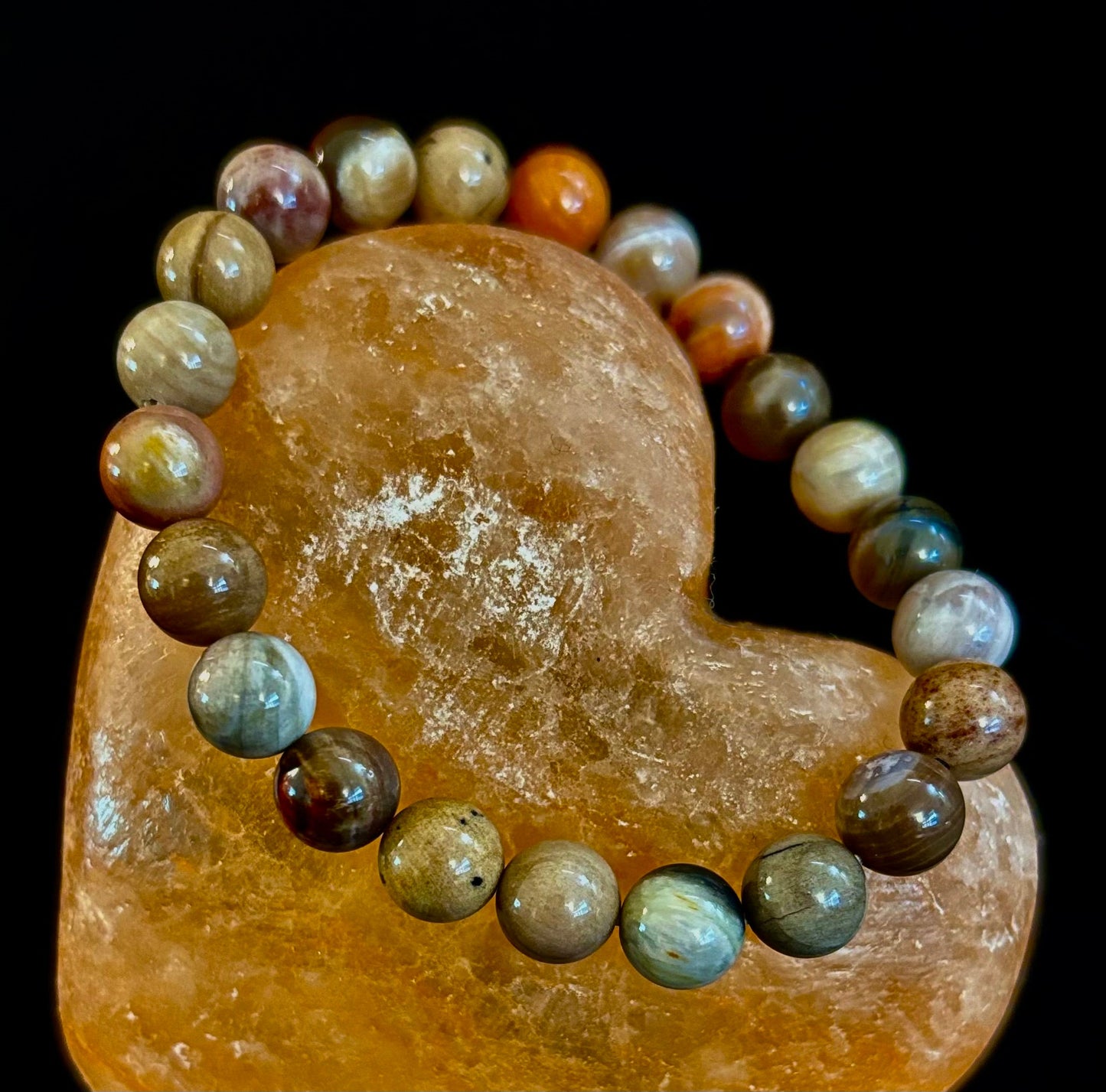 Pulsera de madera petrificada – Cuentas de 8 mm, muñecas medianas