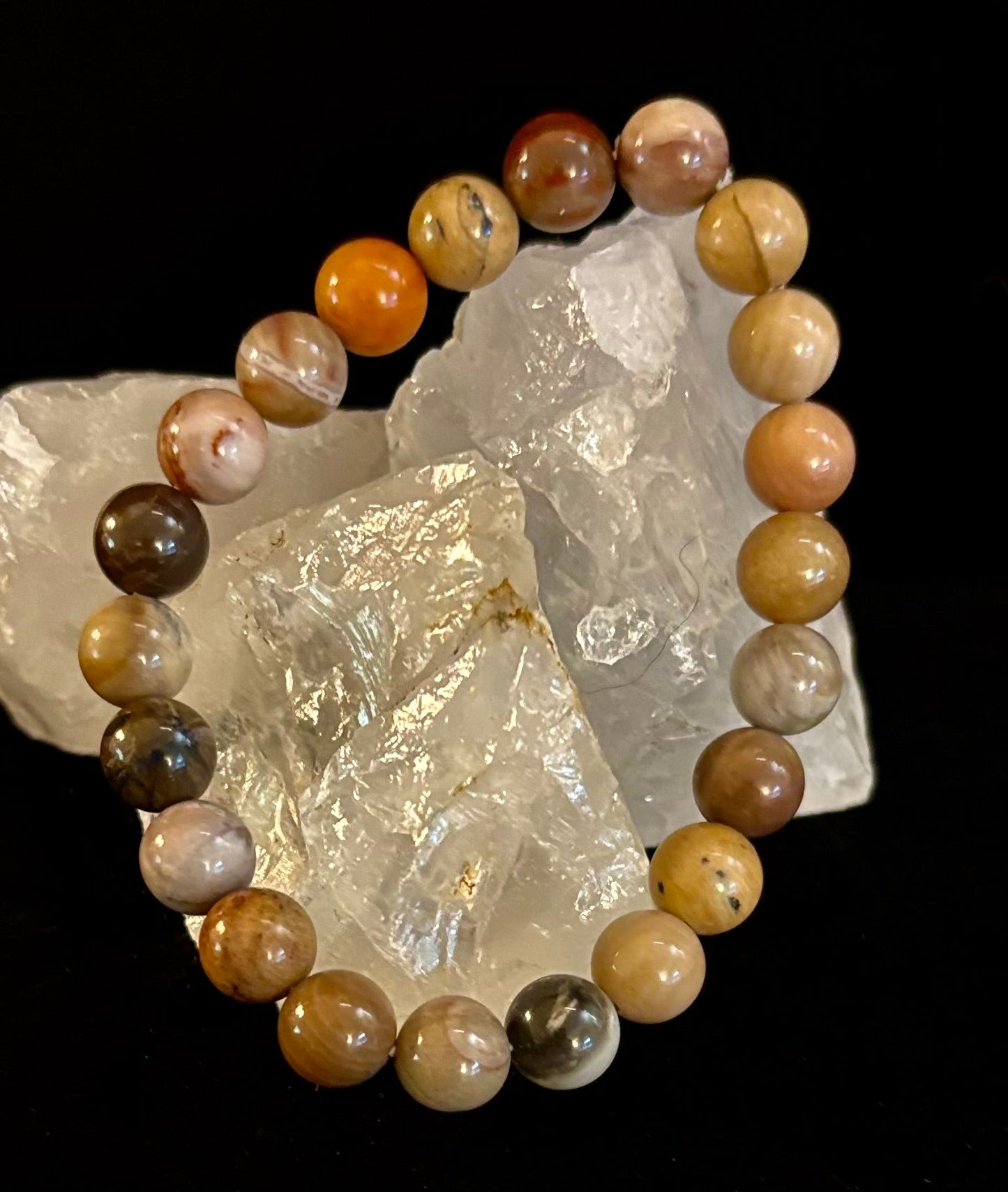 Pulsera de madera petrificada – Cuentas de 8 mm, muñecas medianas