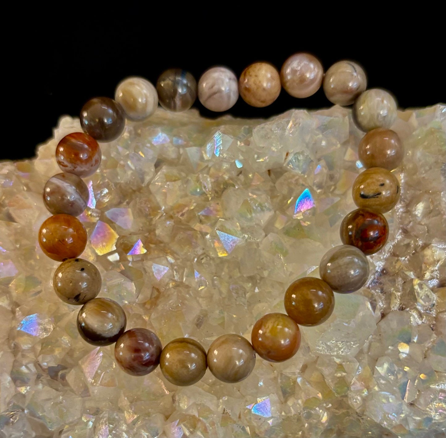 Pulsera de madera petrificada – Cuentas de 8 mm, muñecas medianas