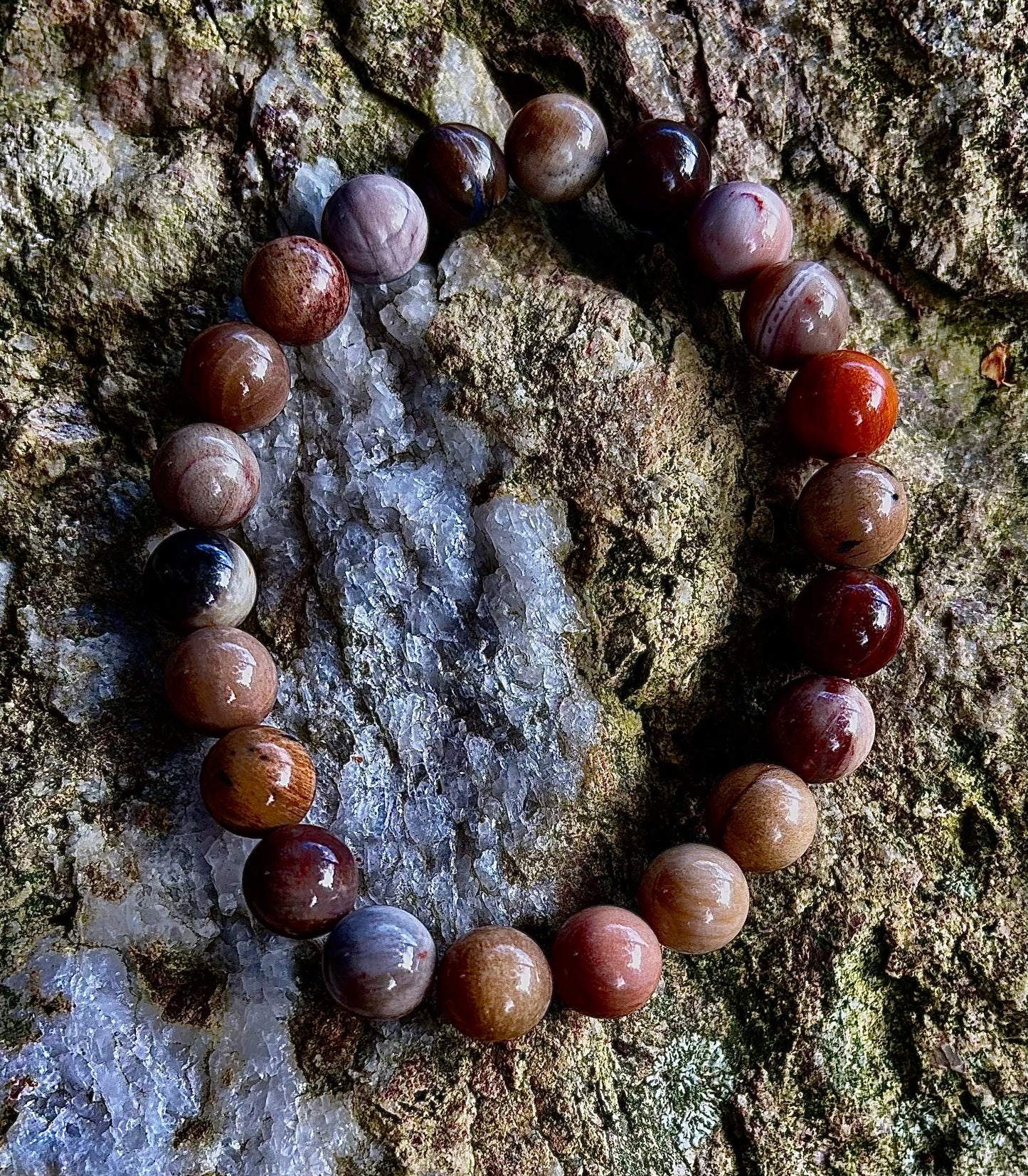 Pulsera de madera petrificada – Cuentas de 8 mm, muñecas medianas