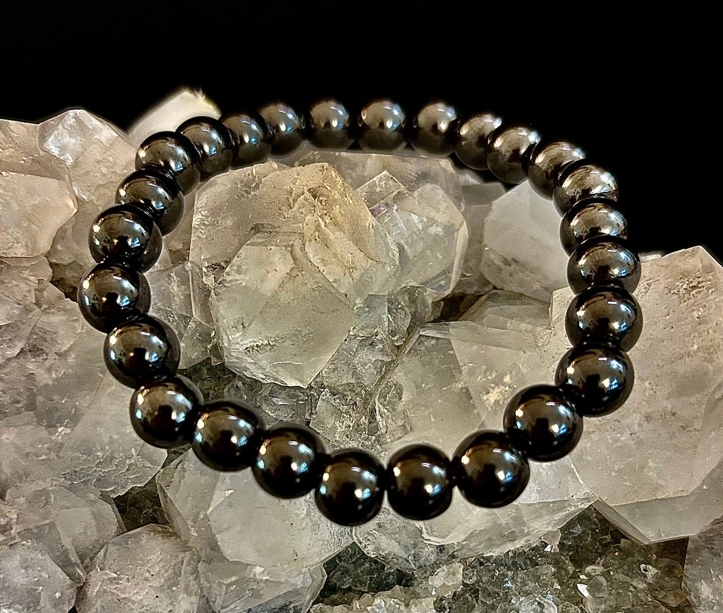 Pulsera magnética de cuentas negras - Muñecas medianas - Unisex