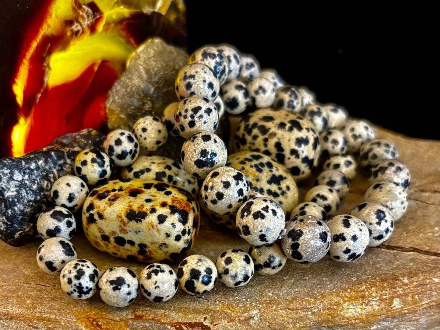 Pulsera de Jaspe Dálmata Protección y Alegría – Cuentas de Piedra Natural de 8mm o 10mm