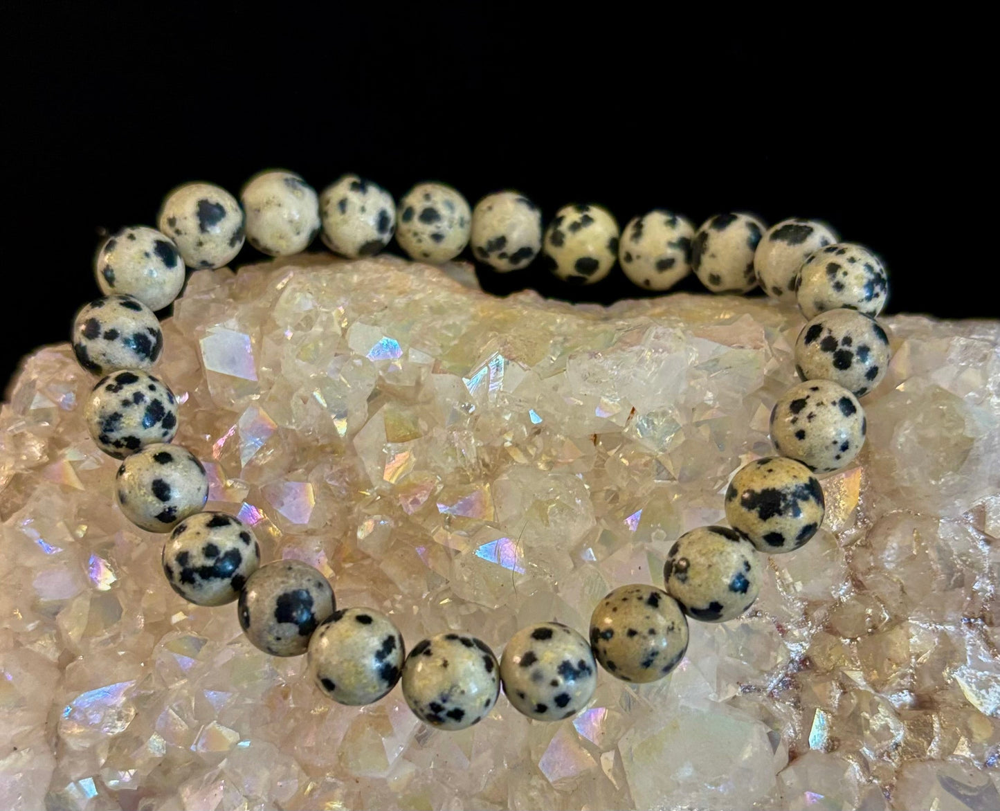 Pulsera de Jaspe Dálmata Protección y Alegría – Cuentas de Piedra Natural de 8mm o 10mm