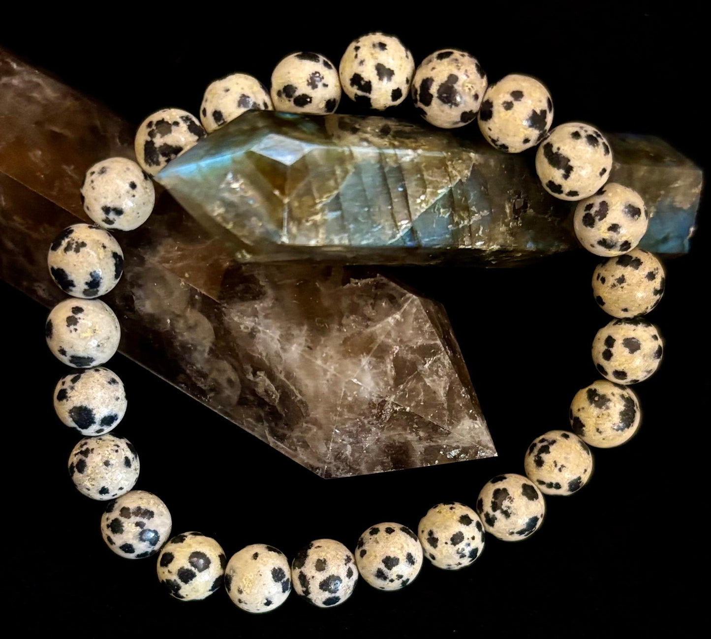 Pulsera de Jaspe Dálmata Protección y Alegría – Cuentas de Piedra Natural de 8mm o 10mm