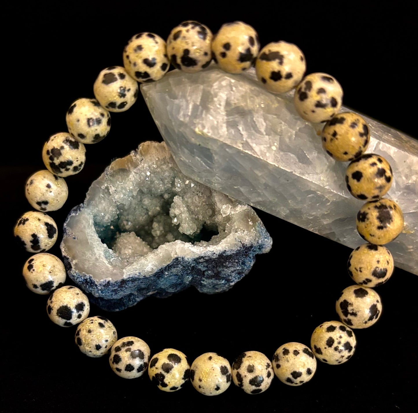 Pulsera de Jaspe Dálmata Protección y Alegría – Cuentas de Piedra Natural de 8mm o 10mm
