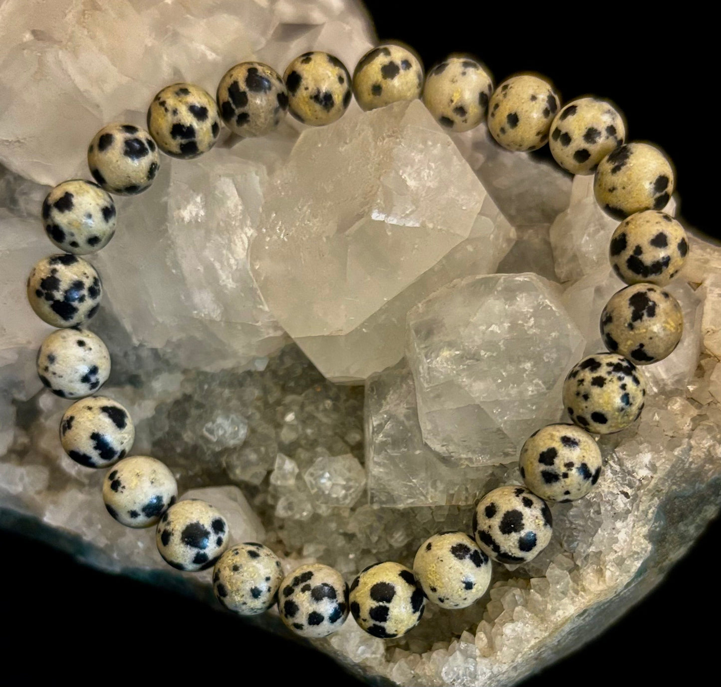 Pulsera de Jaspe Dálmata Protección y Alegría – Cuentas de Piedra Natural de 8mm o 10mm