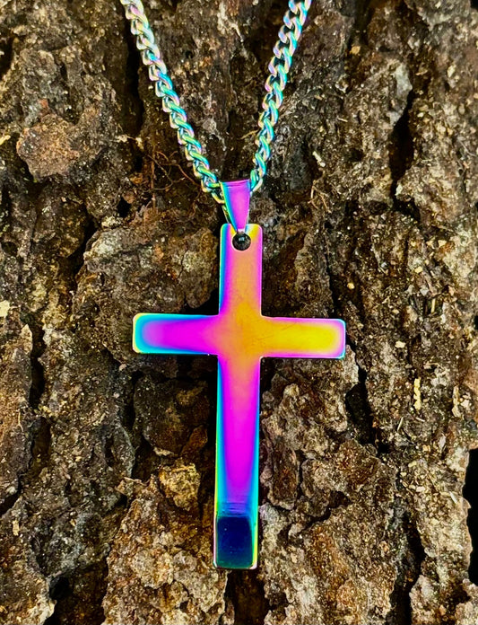 🌈 Collar Cruz Arcoíris – Colgante de Inspiración Pride con Cadena de 56 cm