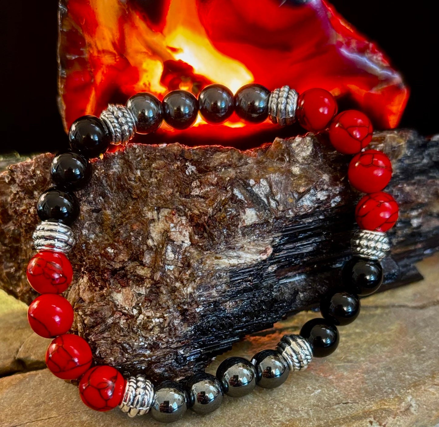 Pulsera de cuentas de piedra natural – Diseño retro unisex de 8 mm para muñecas grandes