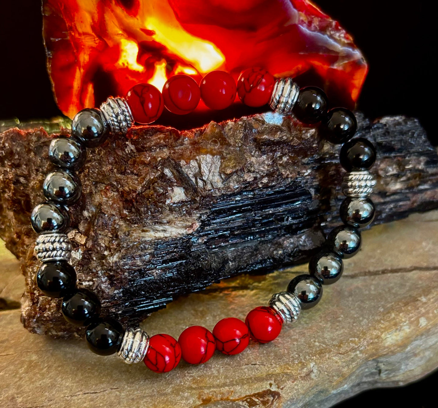 Pulsera de cuentas de piedra natural – Diseño retro unisex de 8 mm para muñecas grandes