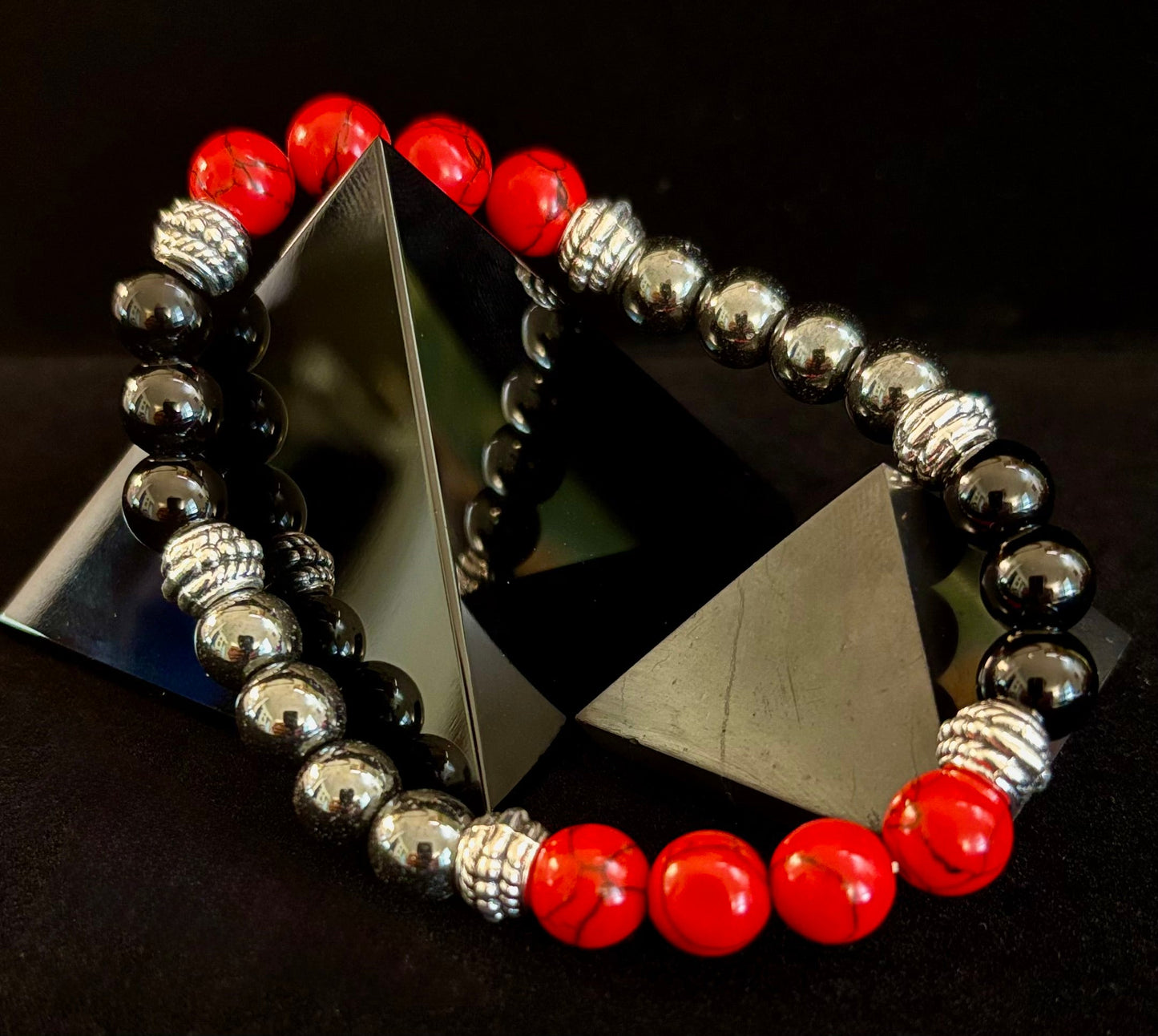 Pulsera de cuentas de piedra natural – Diseño retro unisex de 8 mm para muñecas grandes