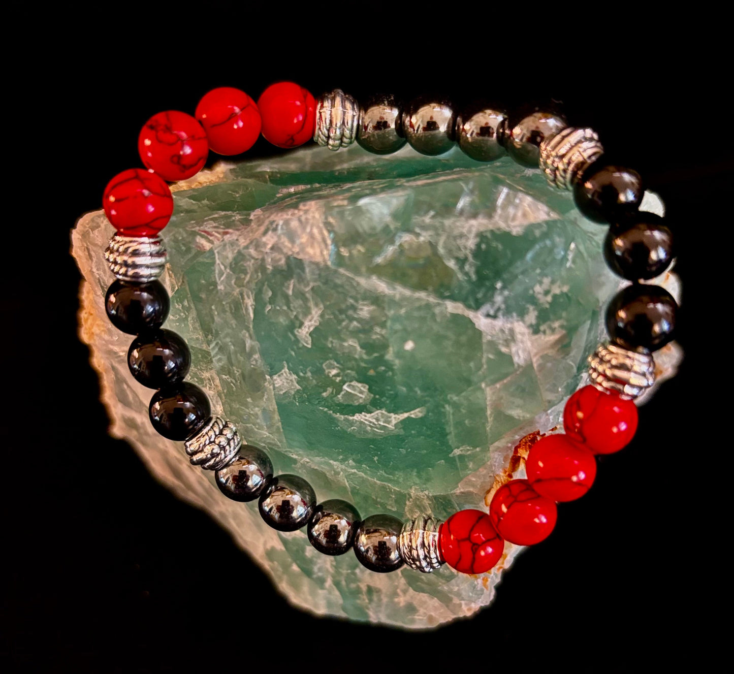 Pulsera de cuentas de piedra natural – Diseño retro unisex de 8 mm para muñecas grandes